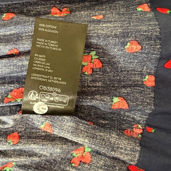 ANTHROPOLOGIE Strawberry Print Smocked Somerset Mini Dress Navy Blue Red Small - Picture 12 of 14